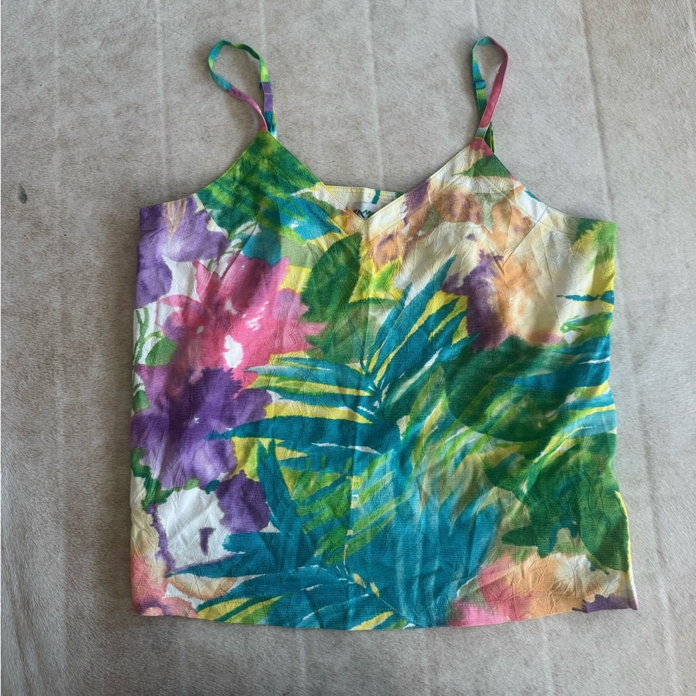 Vintage Jams World Colorful Floral Top 100% Rayon Artsy Art to wear Tank top